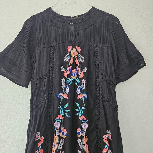 Free People Perfectly Victorian Black Embroidered Dress Short Sleeve Size S $168 - Picture 5 of 11